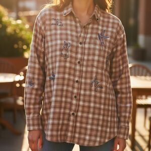 Tricia Fix Exclusive Embroidered Re-Worked Vintage Plaid Flannel Shirt